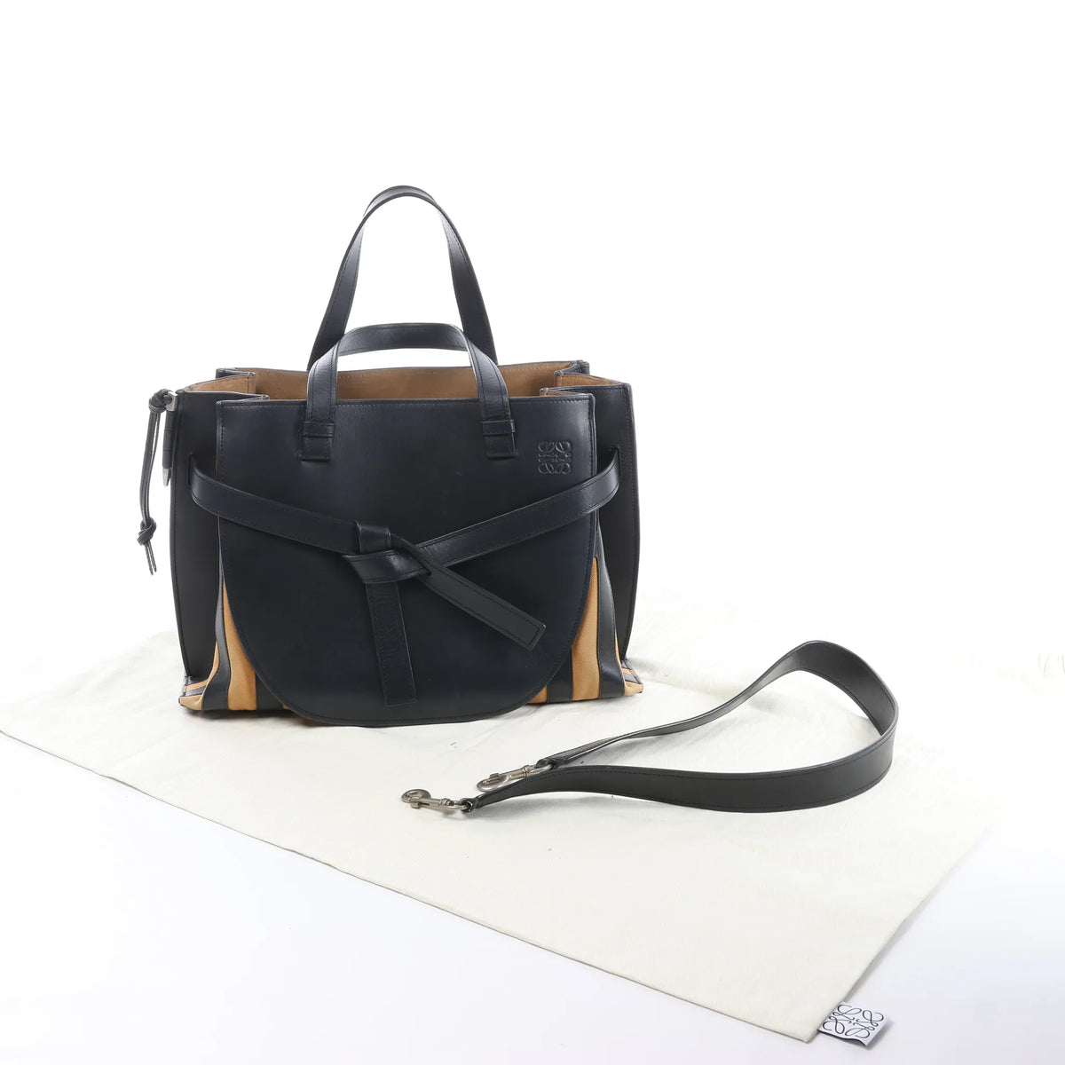 LOEWE Gate Top Handle Leather 2Way Handbag in Black