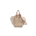 Beige grained leather LOEWE Hammock Medium handbag with top handles, detachable shoulder strap, gold-tone hardware, and side zip detail.