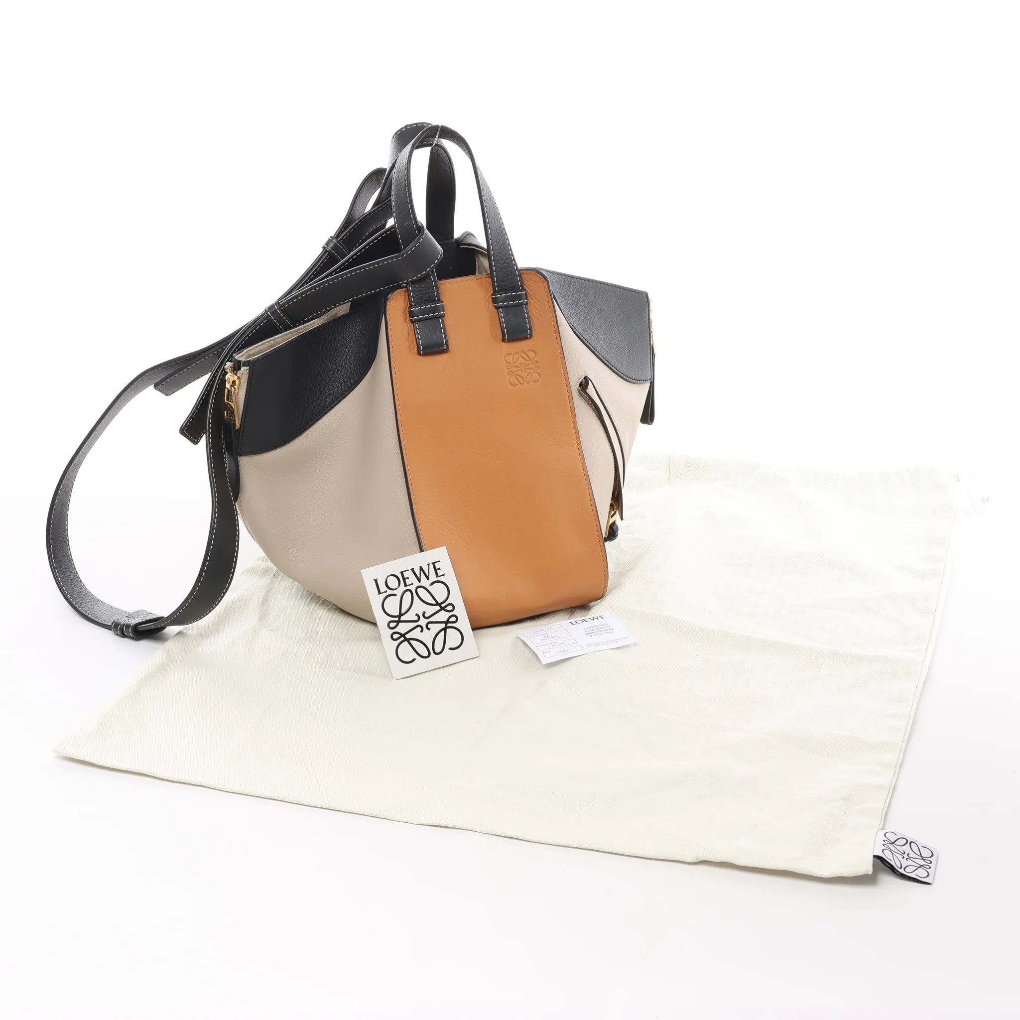 LOEWE Hammock Small Leather 2Way Handbag in Orange x Black x Beige