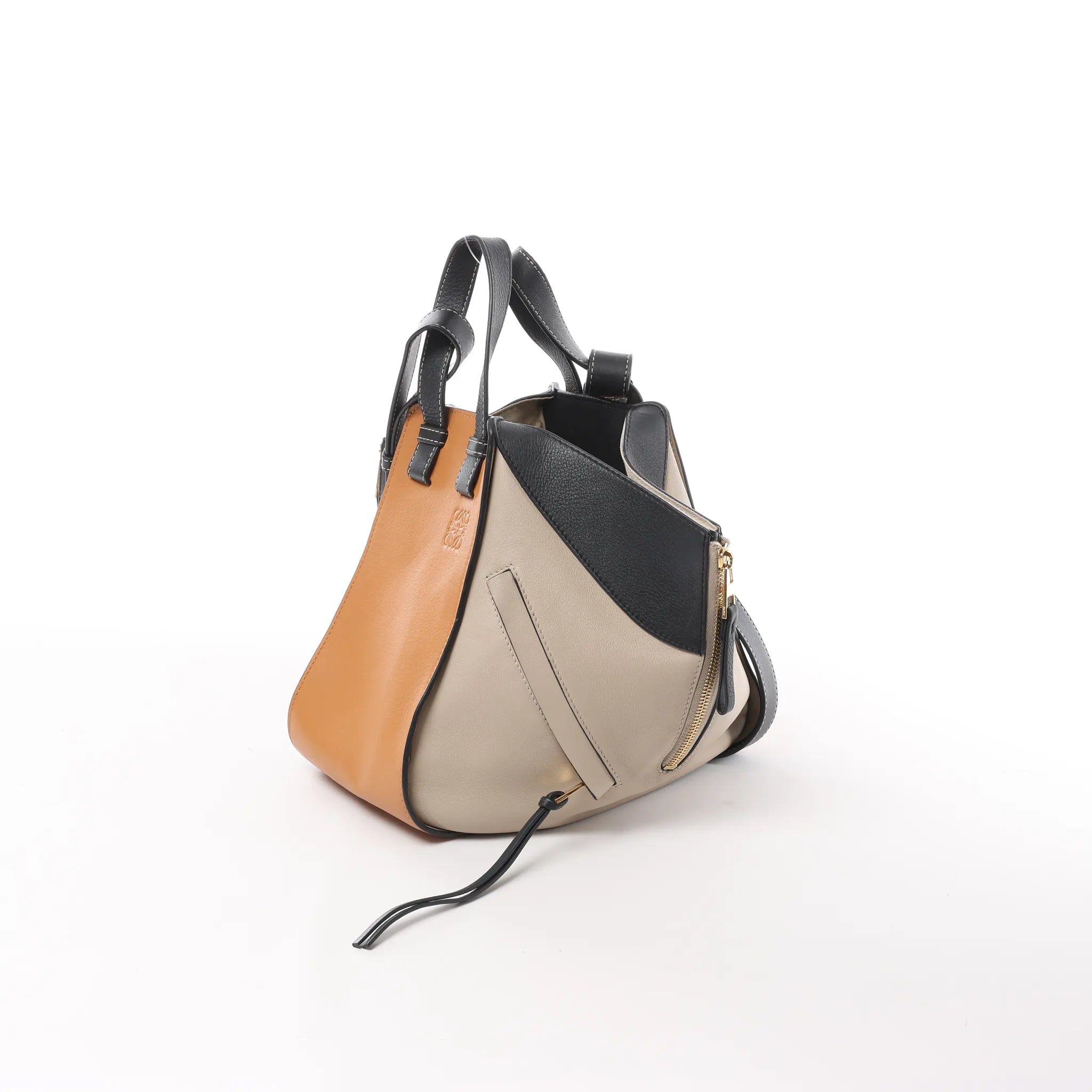 LOEWE Hammock Small Leather 2Way Handbag in Orange x Black x Beige