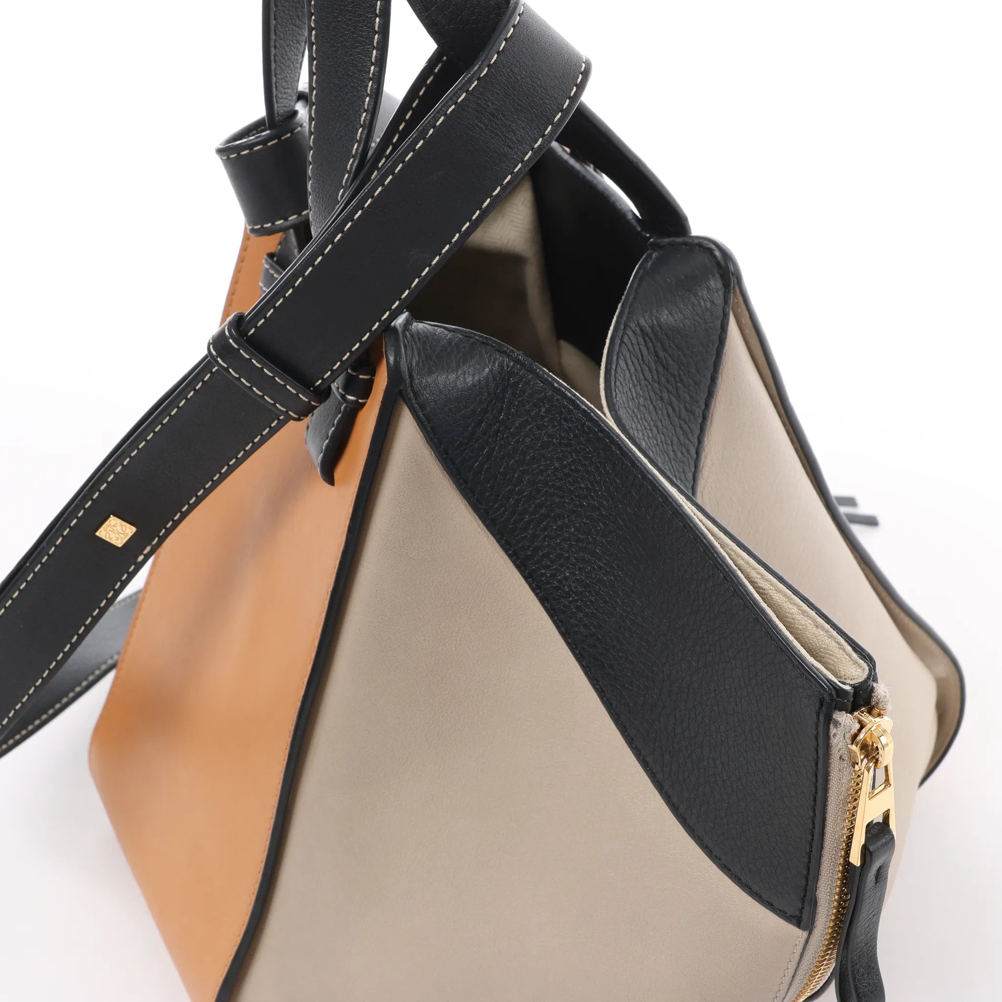 LOEWE Hammock Small Leather 2Way Handbag in Orange x Black x Beige