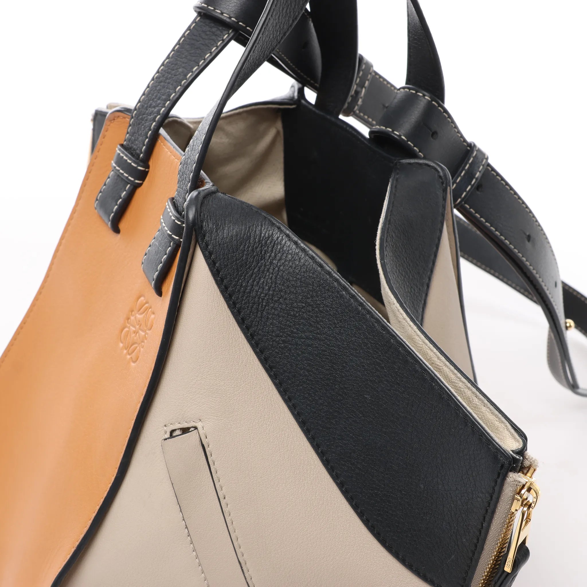 LOEWE Hammock Small Leather 2Way Handbag in Orange x Black x Beige