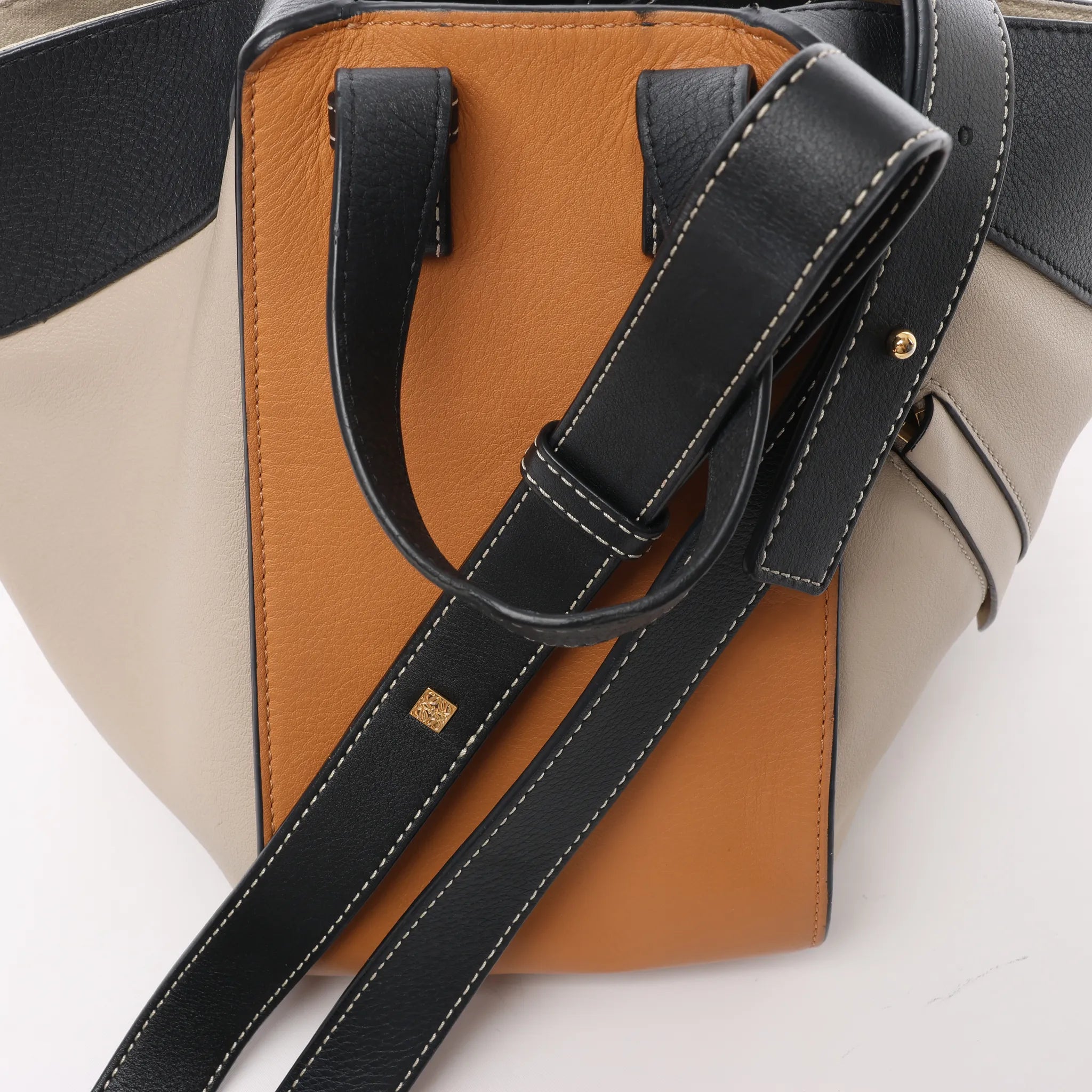 LOEWE Hammock Small Leather 2Way Handbag in Orange x Black x Beige