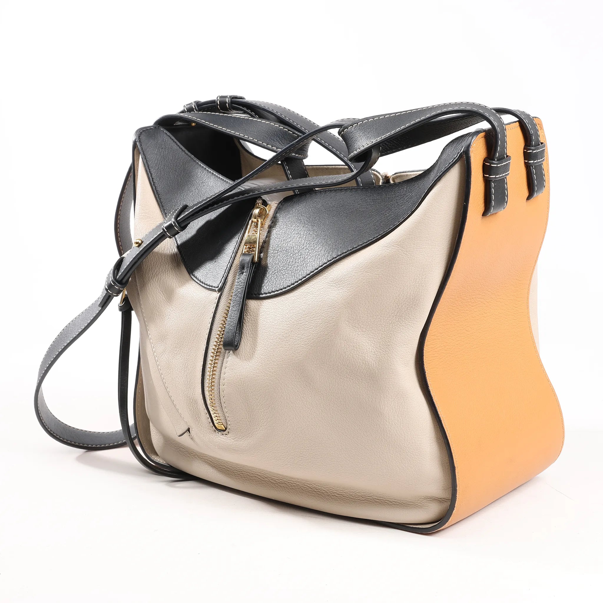 LOEWE Hammock Small Leather 2Way Handbag in Orange x Black x Beige