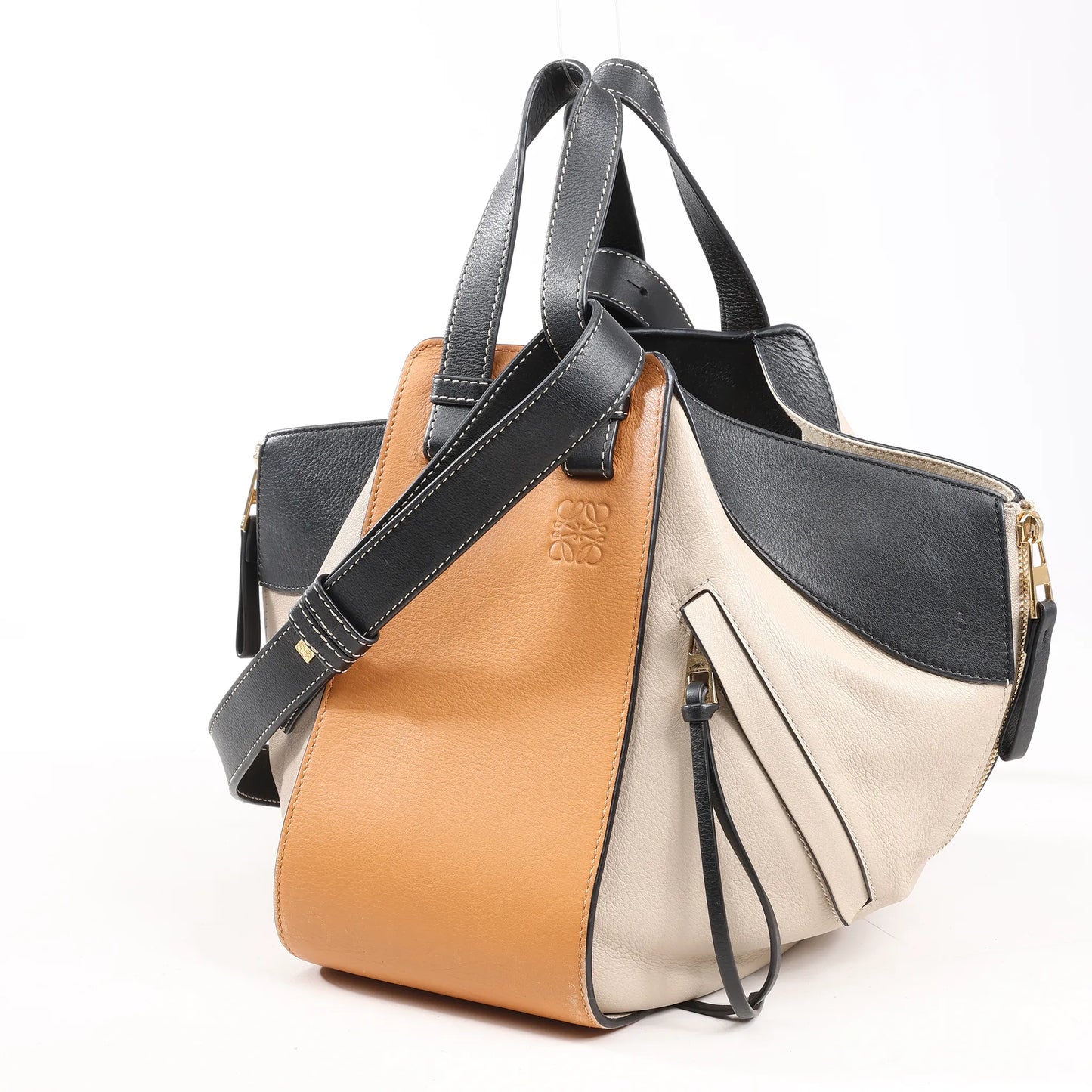 LOEWE Hammock Small Leather 2Way Handbag in Orange x Black x Beige