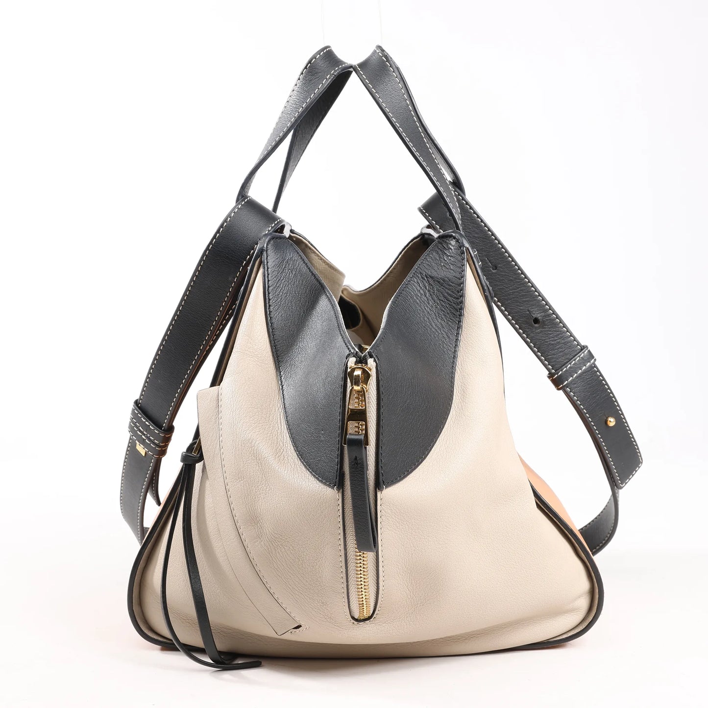 LOEWE Hammock Small Leather 2Way Handbag in Orange x Black x Beige