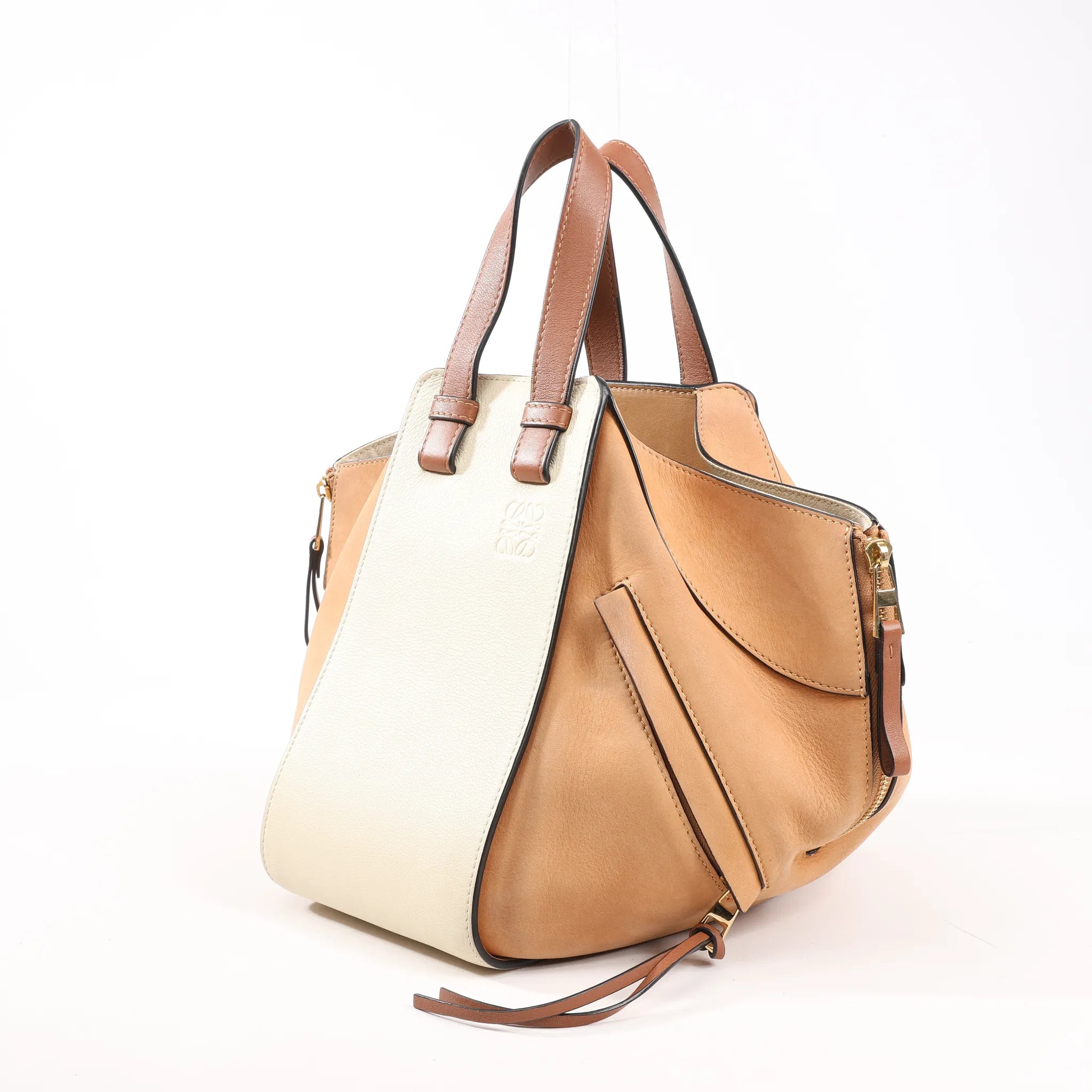 LOEWE Hammock Small Leather x Suede Handbag in Brown x Beige