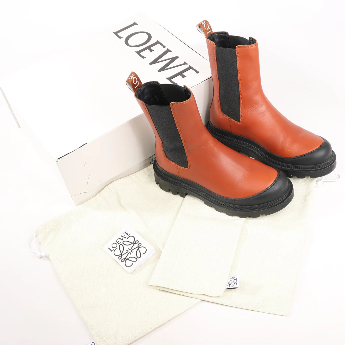 Loewe Chelsea Leather Ankle Boots in Brown 592209, Size 38 EU