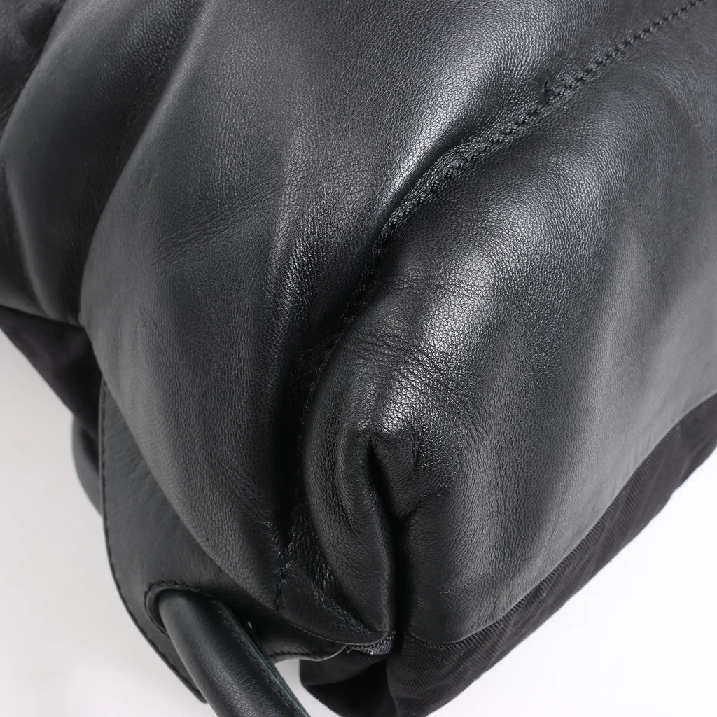 LOEWE Puffy Yago Leather x Nylon Backpack in Black x Brown