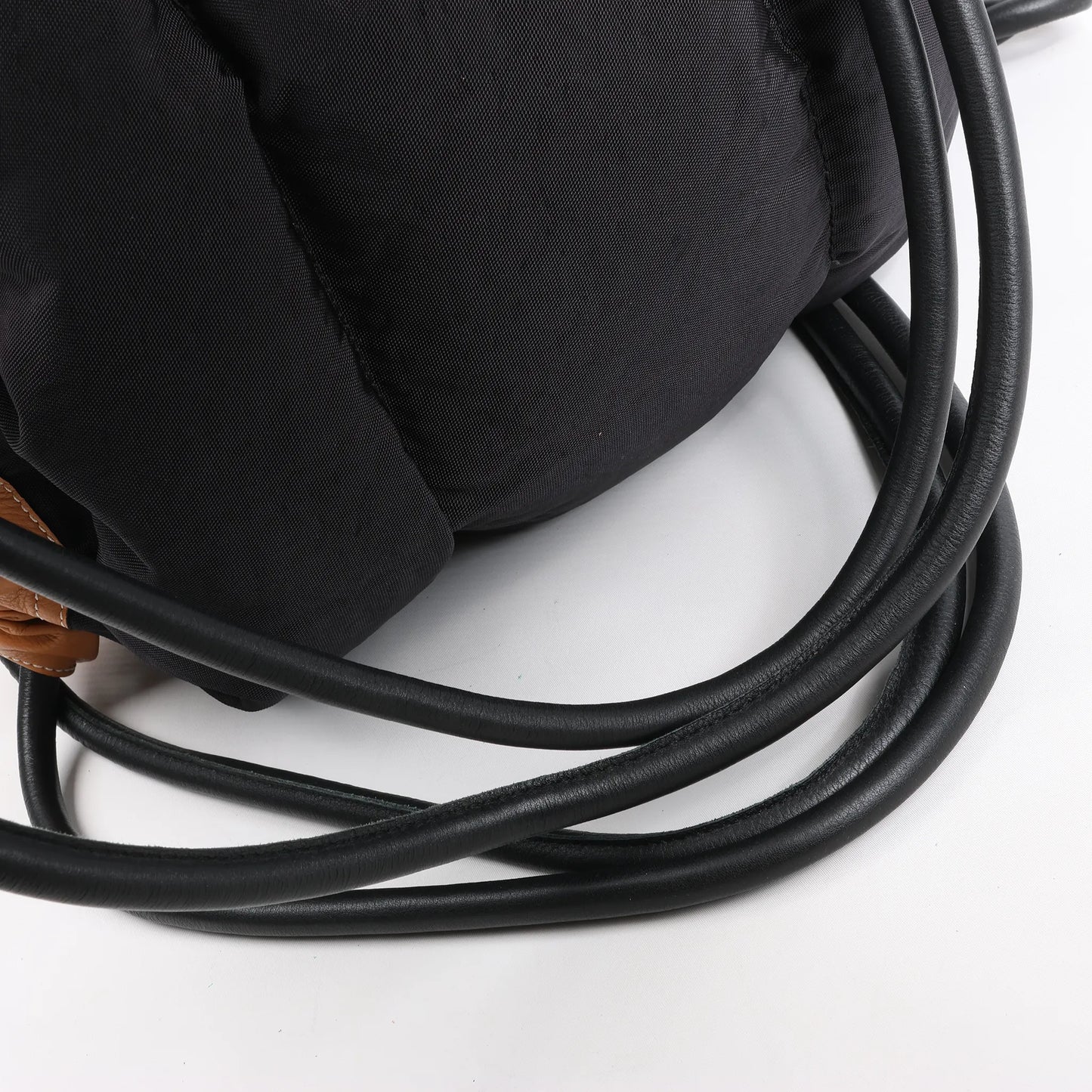 LOEWE Puffy Yago Leather x Nylon Backpack in Black x Brown