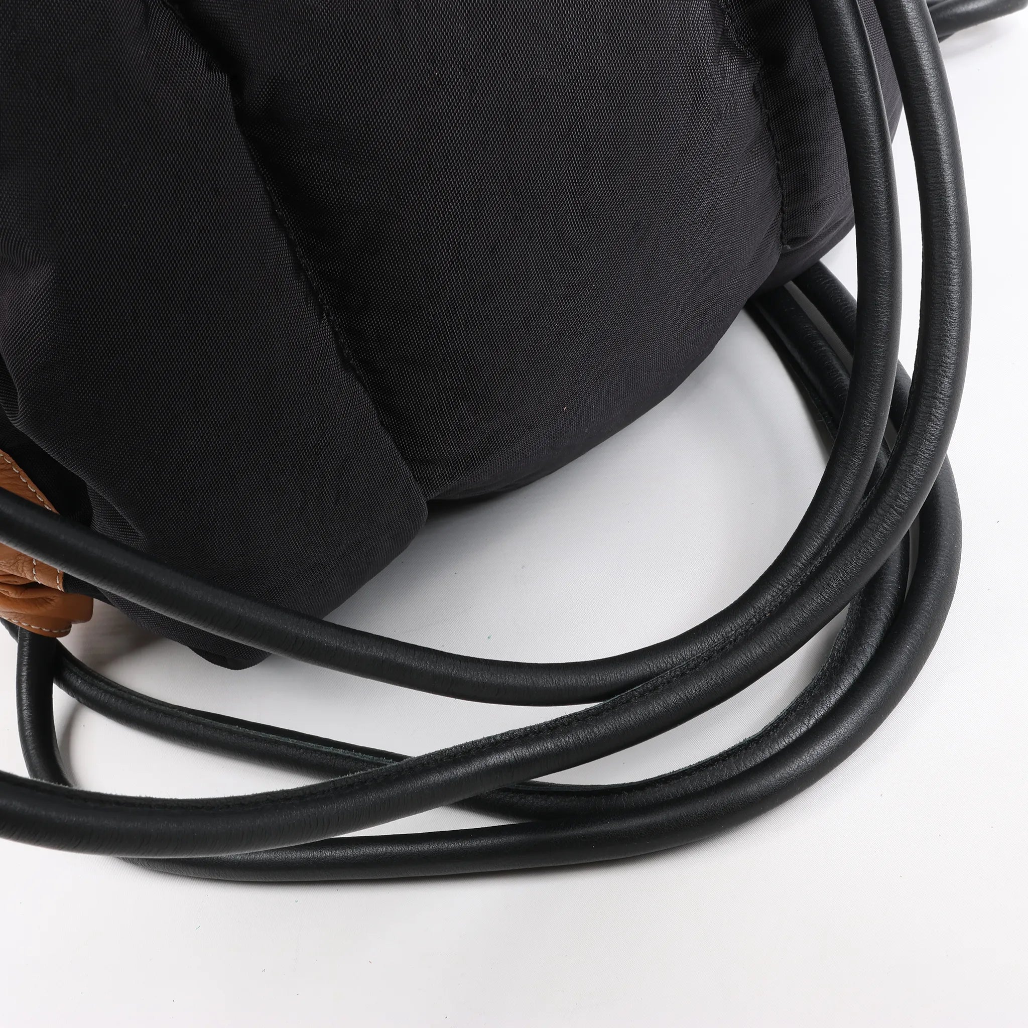 LOEWE Puffy Yago Leather x Nylon Backpack in Black x Brown