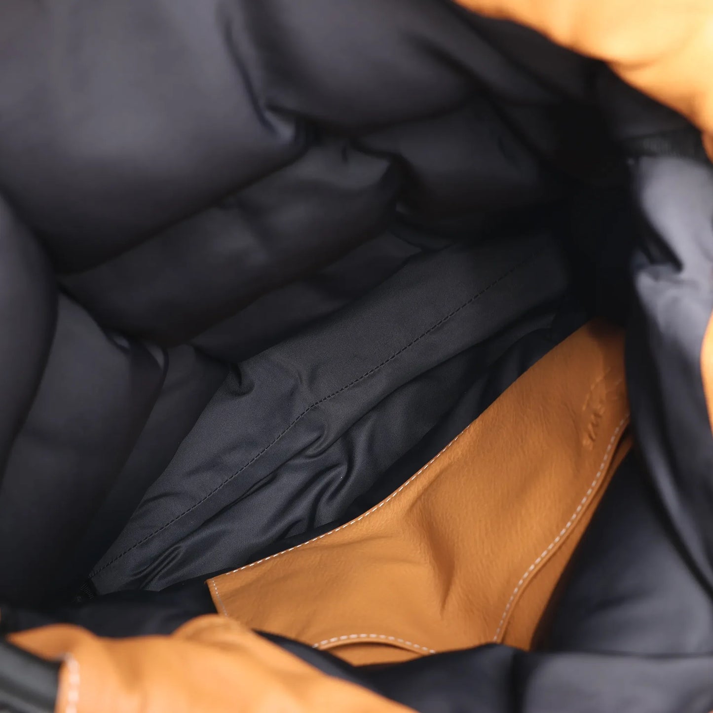 LOEWE Puffy Yago Leather x Nylon Backpack in Black x Brown