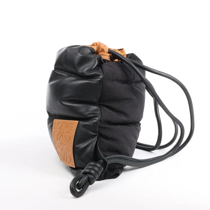 LOEWE Puffy Yago Leather x Nylon Backpack in Black x Brown