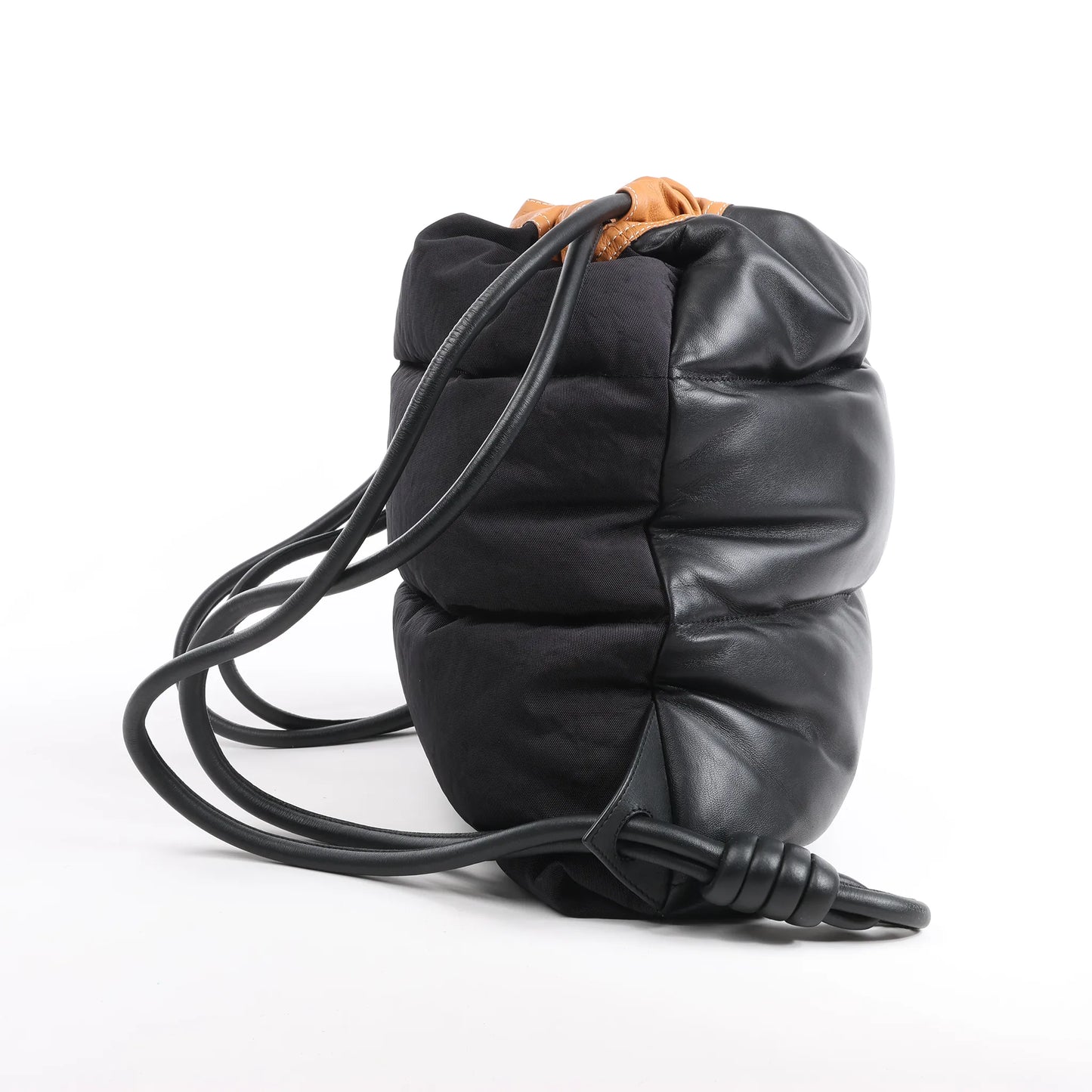 LOEWE Puffy Yago Leather x Nylon Backpack in Black x Brown