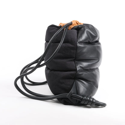 LOEWE Puffy Yago Leather x Nylon Backpack in Black x Brown