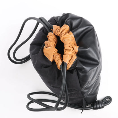 LOEWE Puffy Yago Leather x Nylon Backpack in Black x Brown