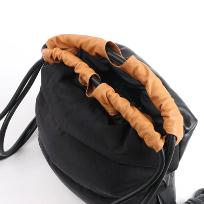 LOEWE Puffy Yago Leather x Nylon Backpack in Black x Brown