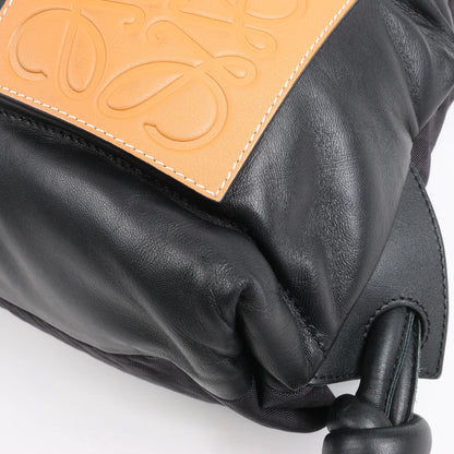 LOEWE Puffy Yago Leather x Nylon Backpack in Black x Brown