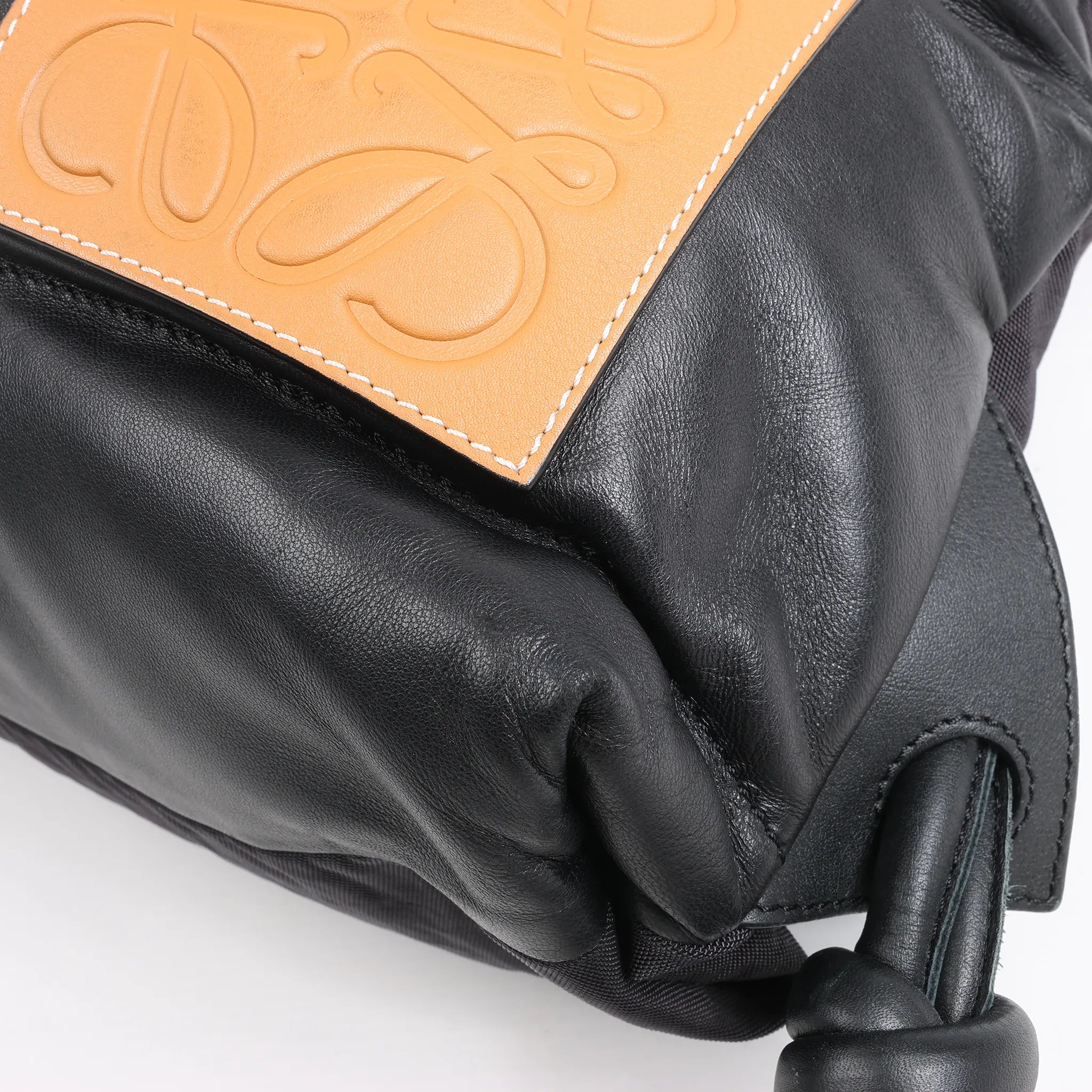 LOEWE Puffy Yago Leather x Nylon Backpack in Black x Brown