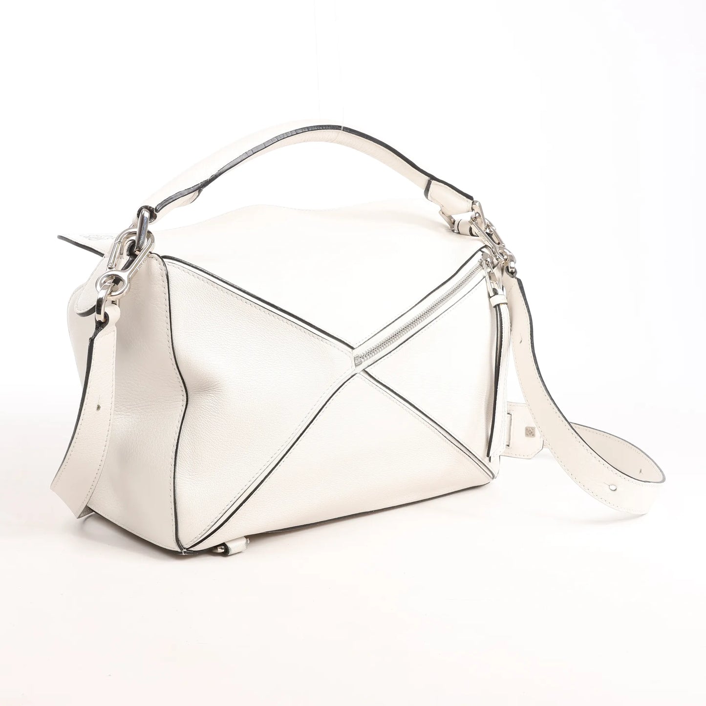 LOEWE Puzzle Medium Leather 2Way Handbag in White