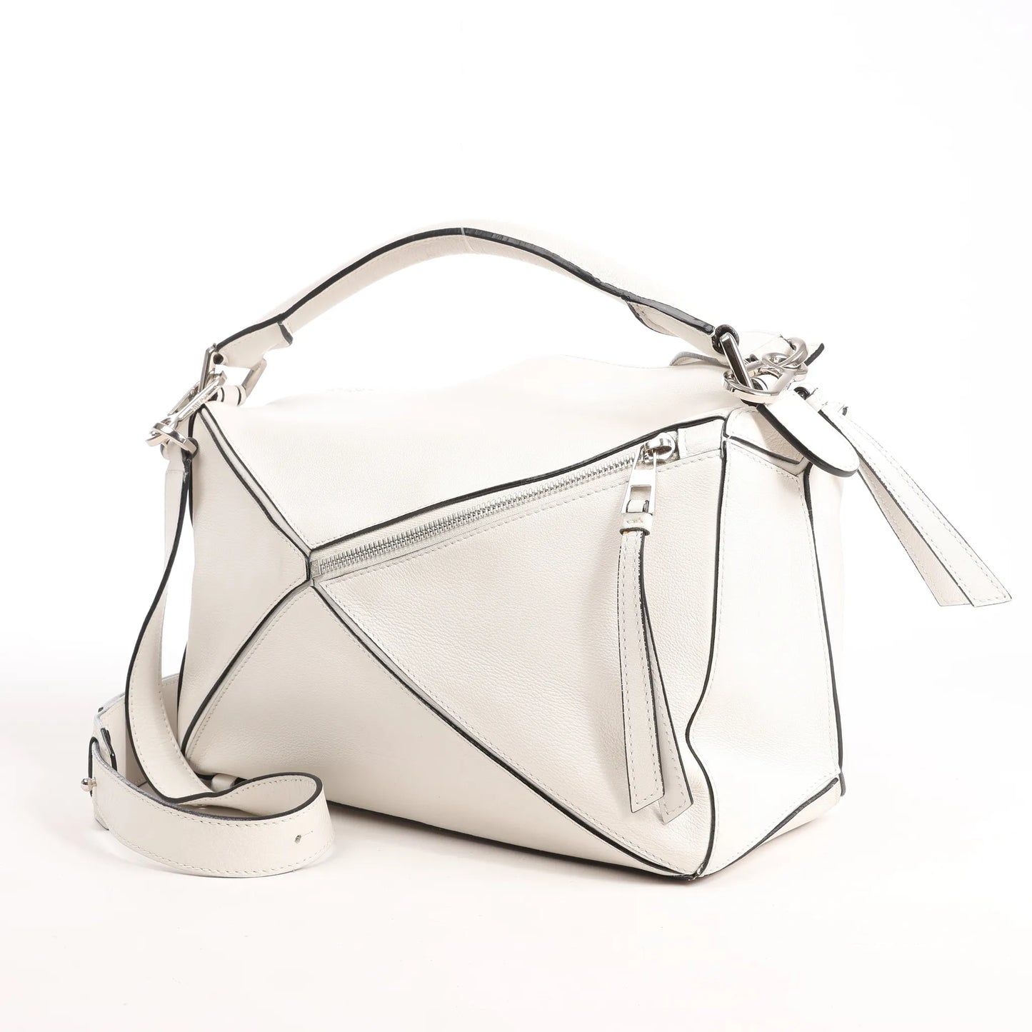 LOEWE Puzzle Medium Leather 2Way Handbag in White