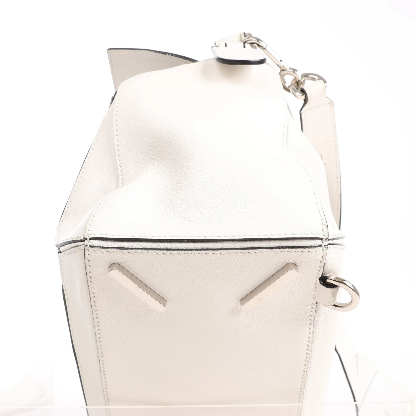 LOEWE Puzzle Medium Leather 2Way Handbag in White