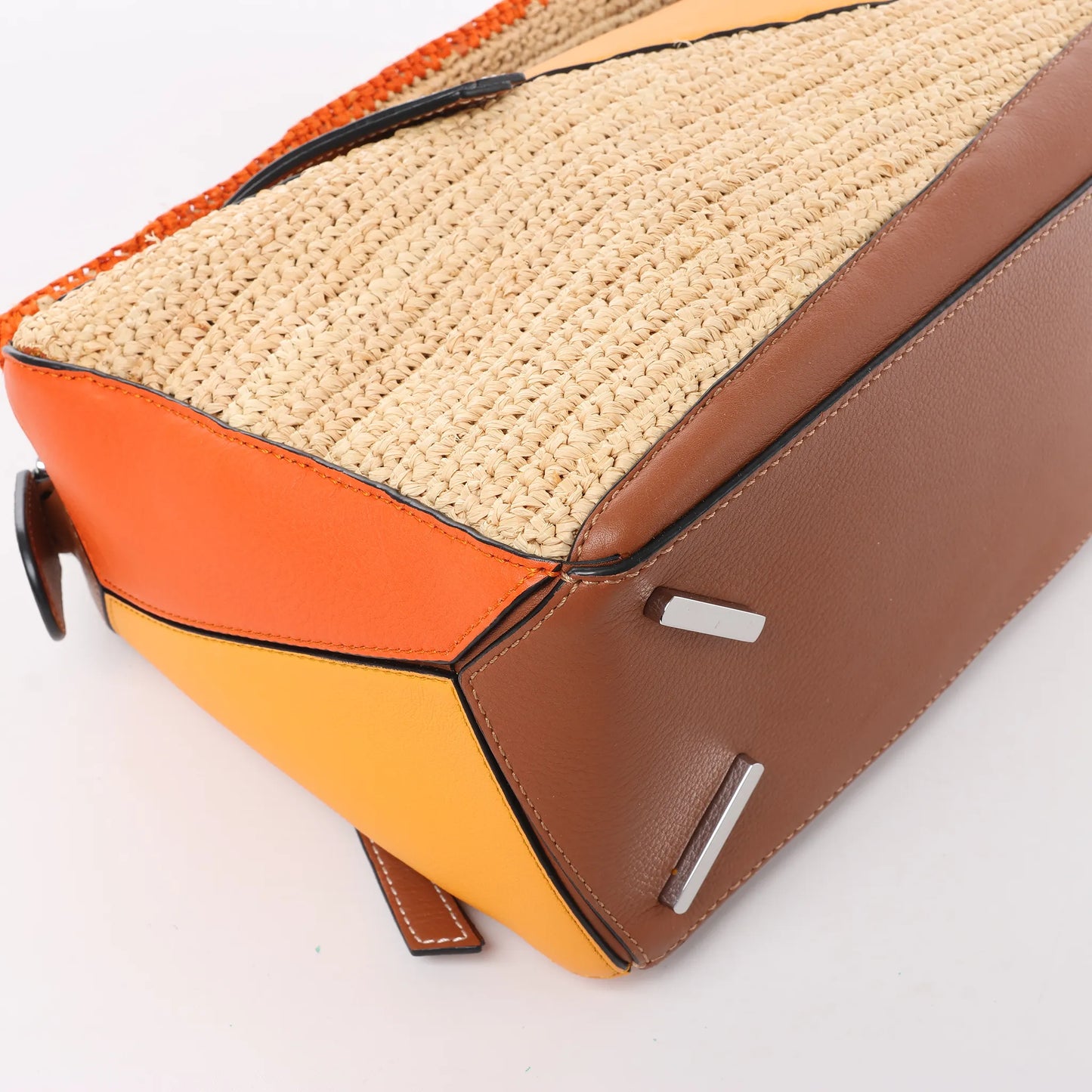 LOEWE Puzzle Medium Raffa x Leather 2Way Handbag in Orange x Brown x Beige