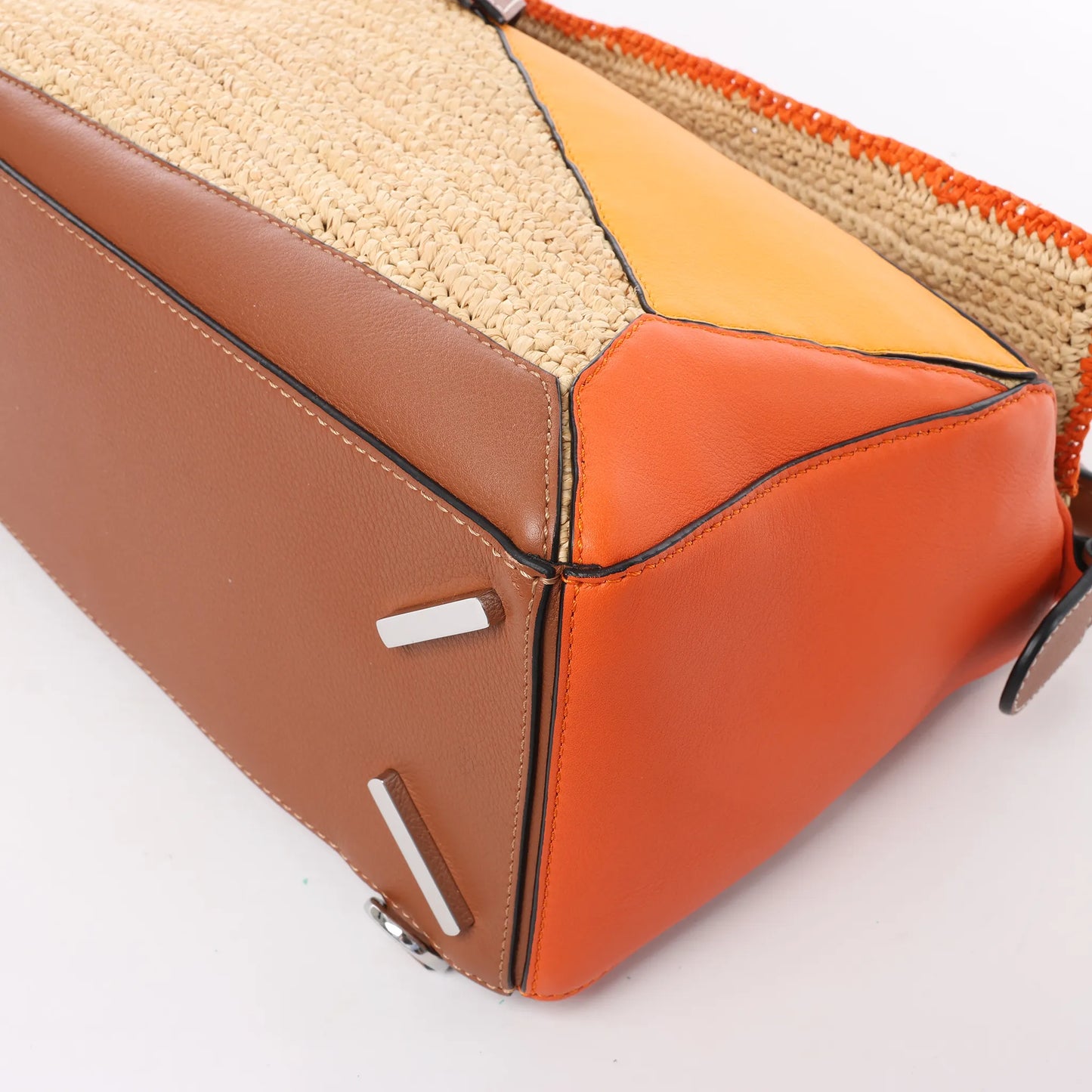 LOEWE Puzzle Medium Raffa x Leather 2Way Handbag in Orange x Brown x Beige