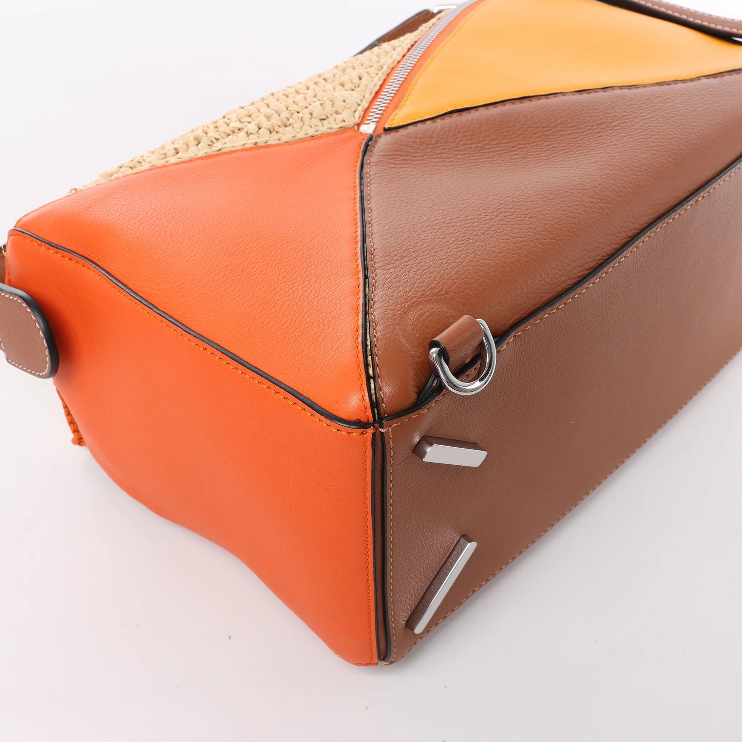 LOEWE Puzzle Medium Raffa x Leather 2Way Handbag in Orange x Brown x Beige