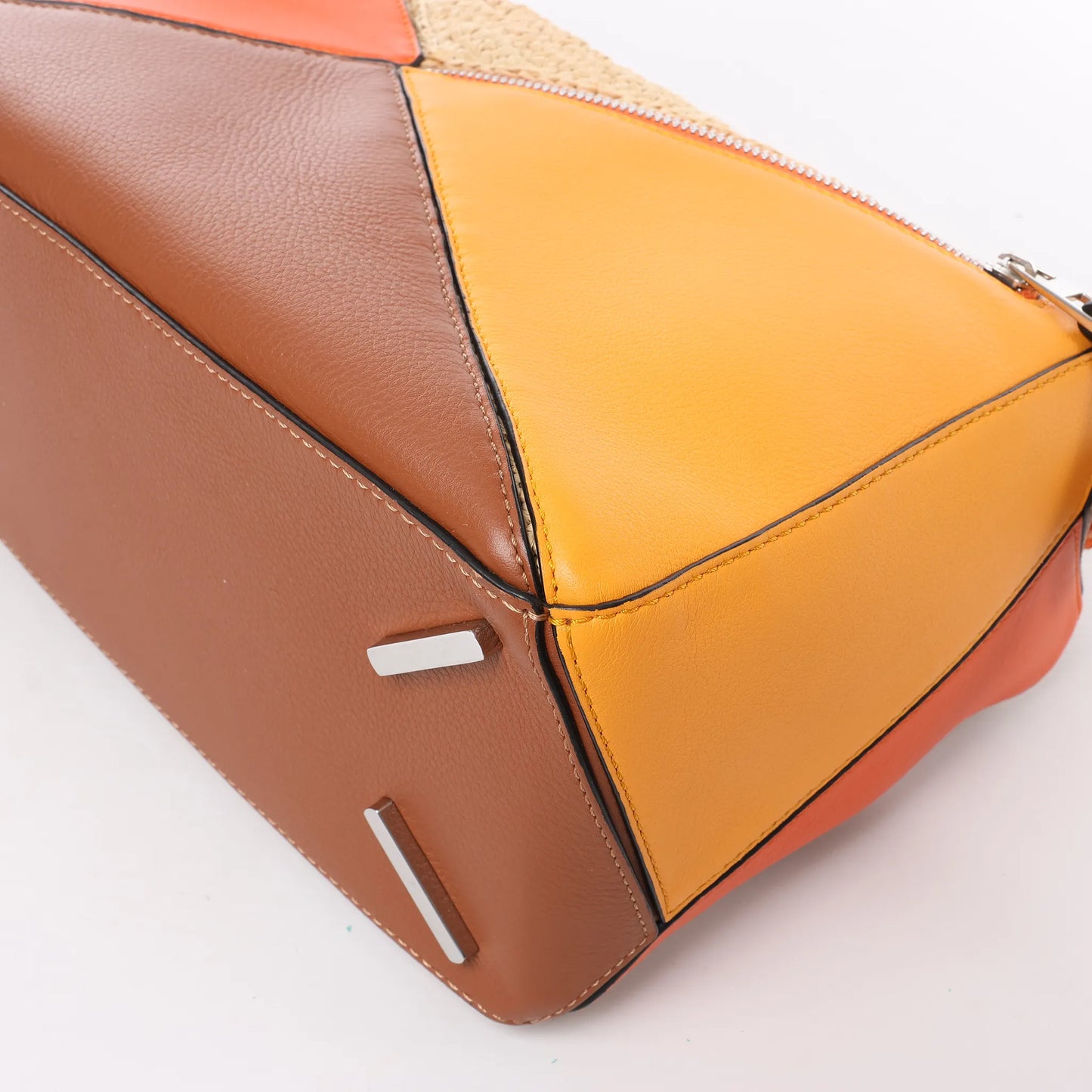 LOEWE Puzzle Medium Raffa x Leather 2Way Handbag in Orange x Brown x Beige