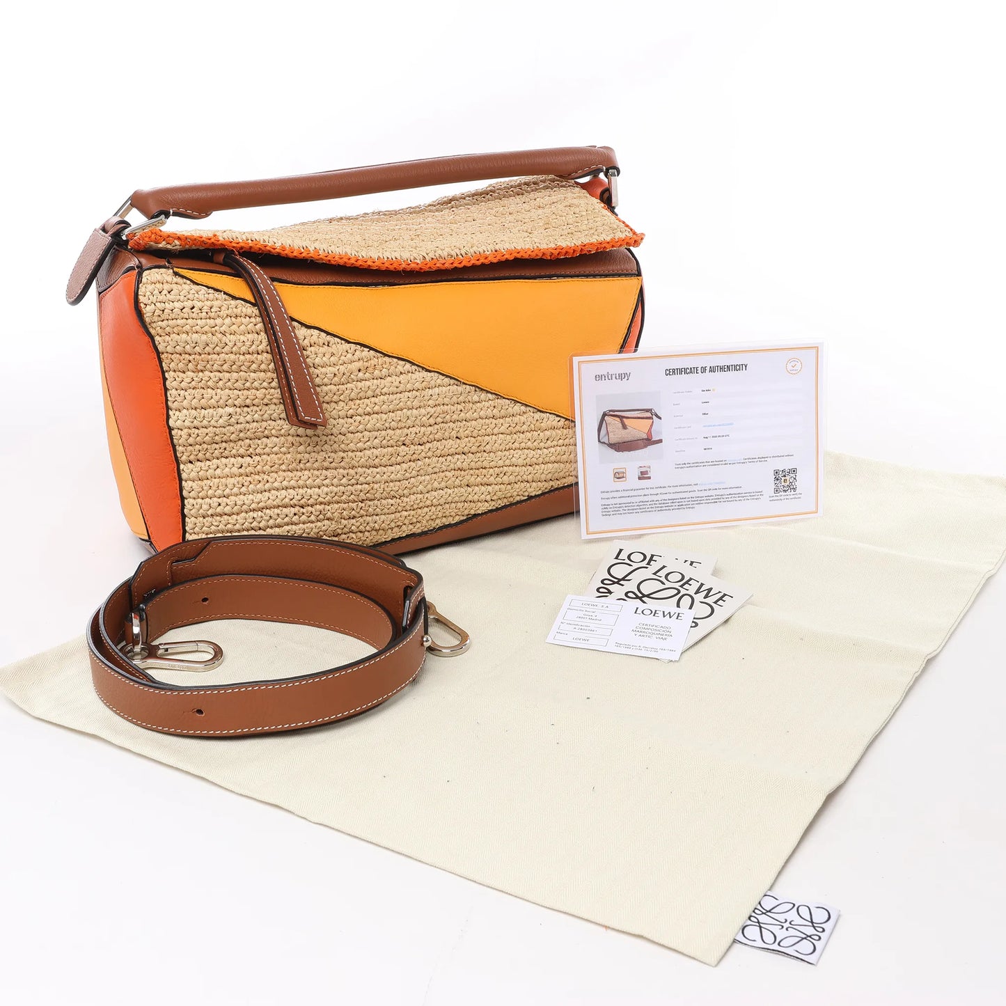 LOEWE Puzzle Medium Raffa x Leather 2Way Handbag in Orange x Brown x Beige