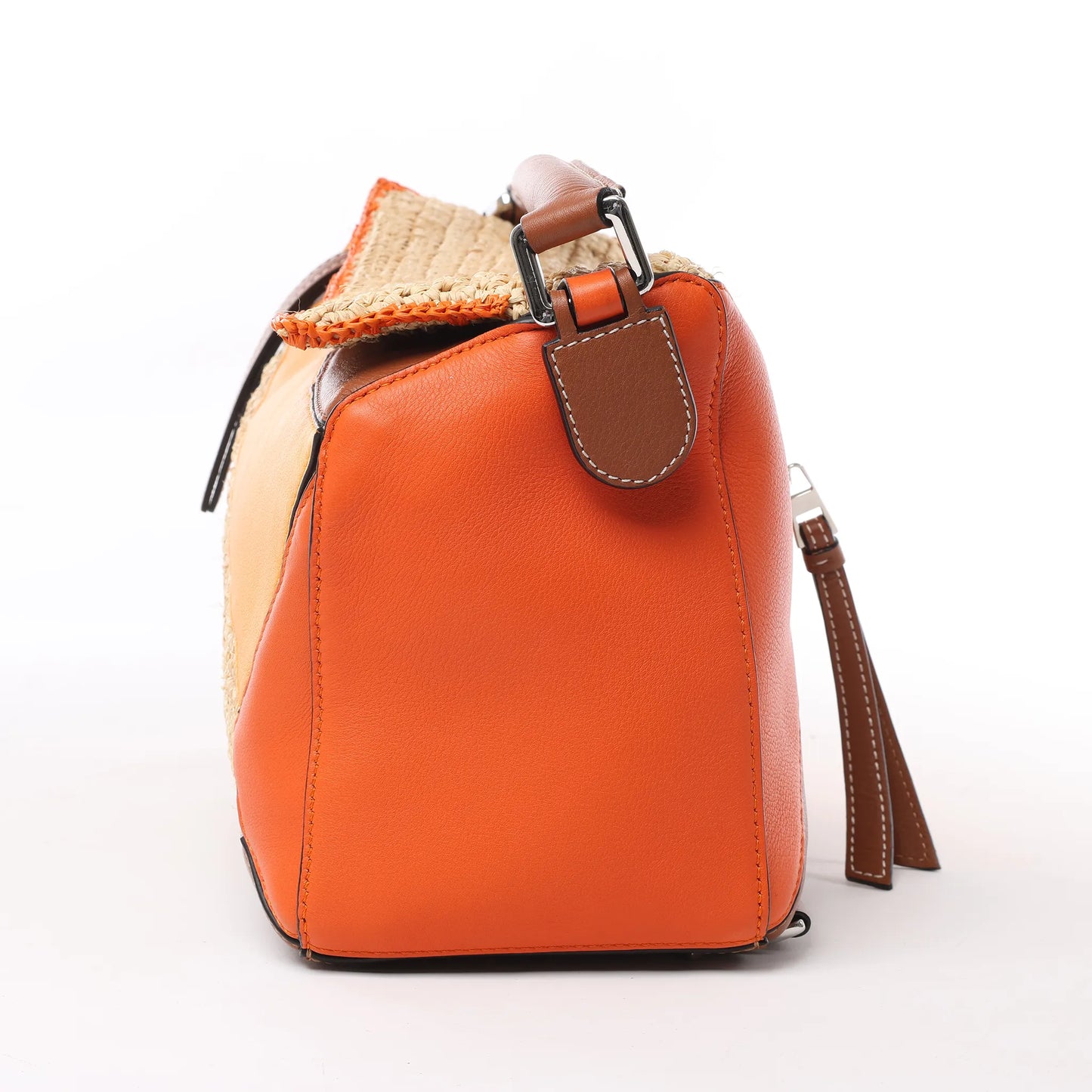 LOEWE Puzzle Medium Raffa x Leather 2Way Handbag in Orange x Brown x Beige