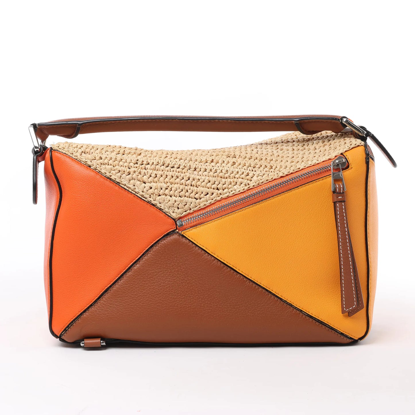 LOEWE Puzzle Medium Raffa x Leather 2Way Handbag in Orange x Brown x Beige
