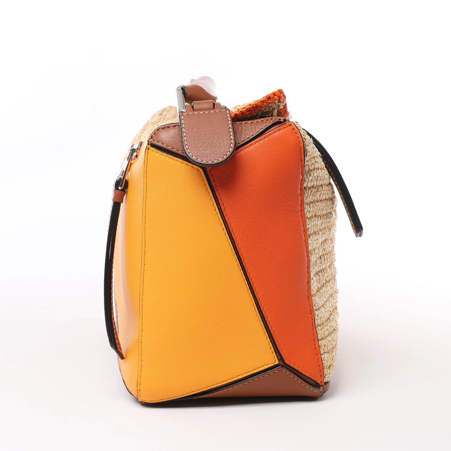 LOEWE Puzzle Medium Raffa x Leather 2Way Handbag in Orange x Brown x Beige