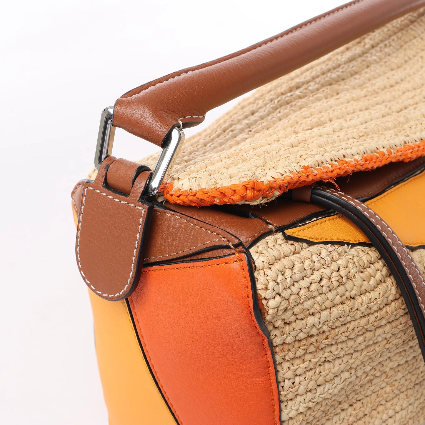 LOEWE Puzzle Medium Raffa x Leather 2Way Handbag in Orange x Brown x Beige