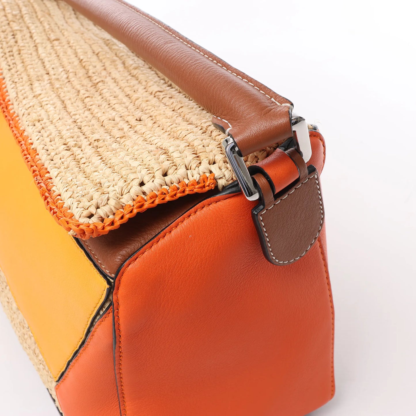 LOEWE Puzzle Medium Raffa x Leather 2Way Handbag in Orange x Brown x Beige
