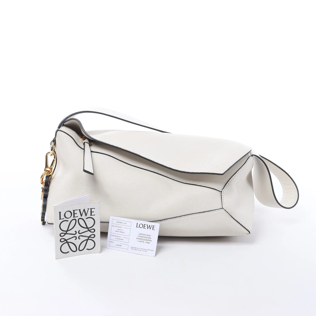 LOEWE Puzzle Hobo Leather Shoulder Bag in White