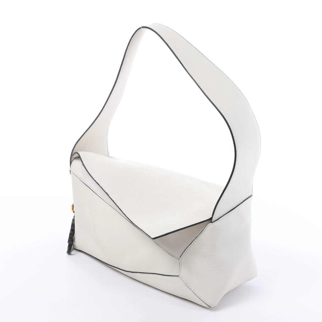 LOEWE Puzzle Hobo Leather Shoulder Bag in White