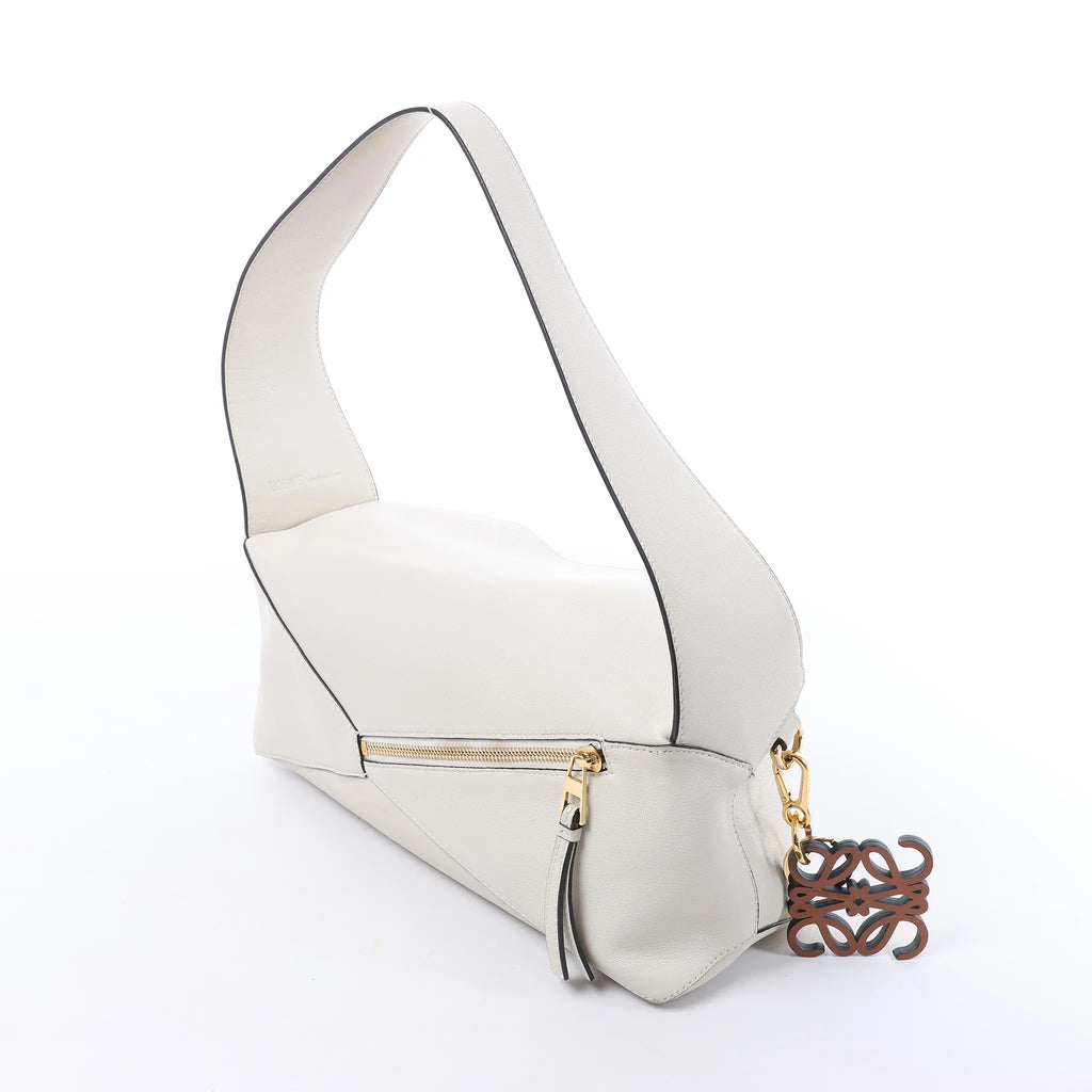 LOEWE Puzzle Hobo Leather Shoulder Bag in White