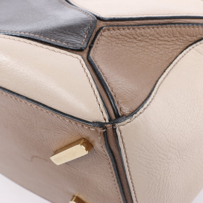 LOEWE Puzzle Medium Leather 2Way Handbag in Brown x Beige