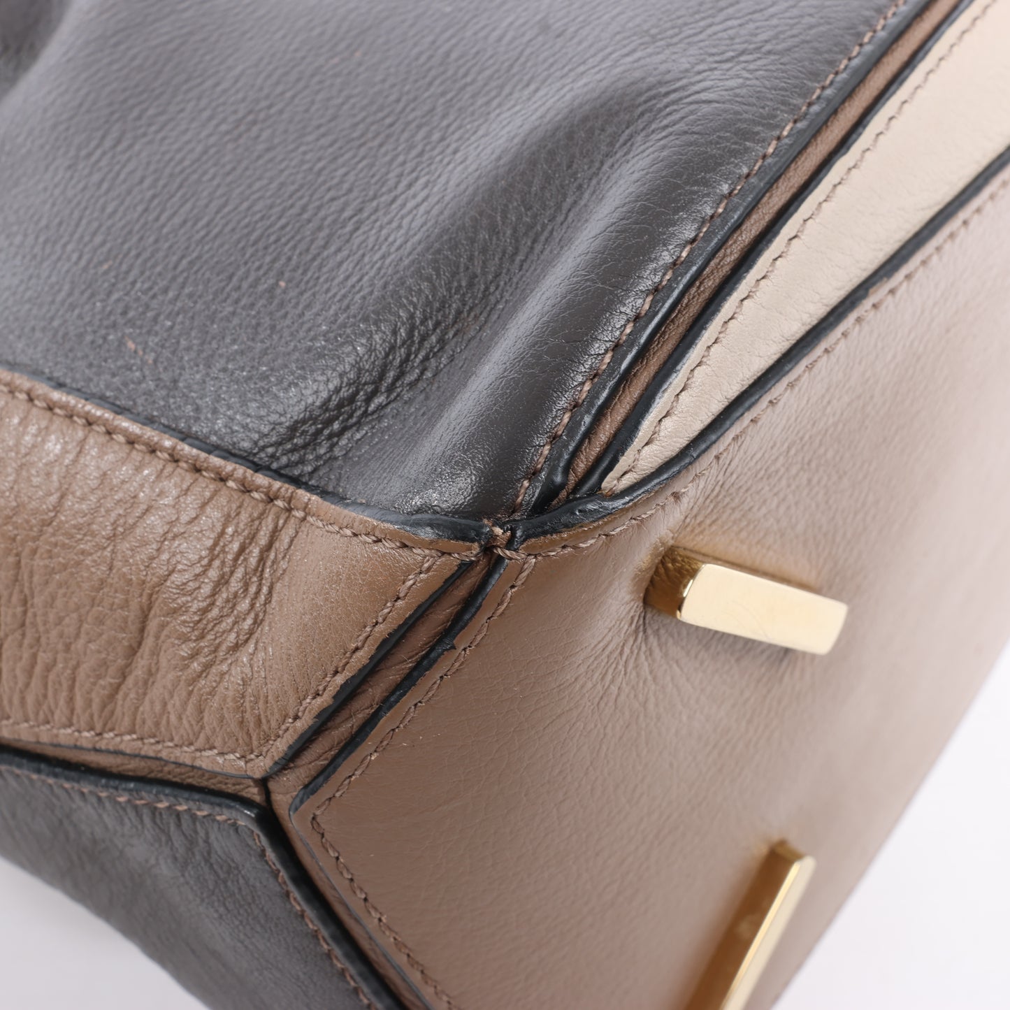 LOEWE Puzzle Medium Leather 2Way Handbag in Brown x Beige