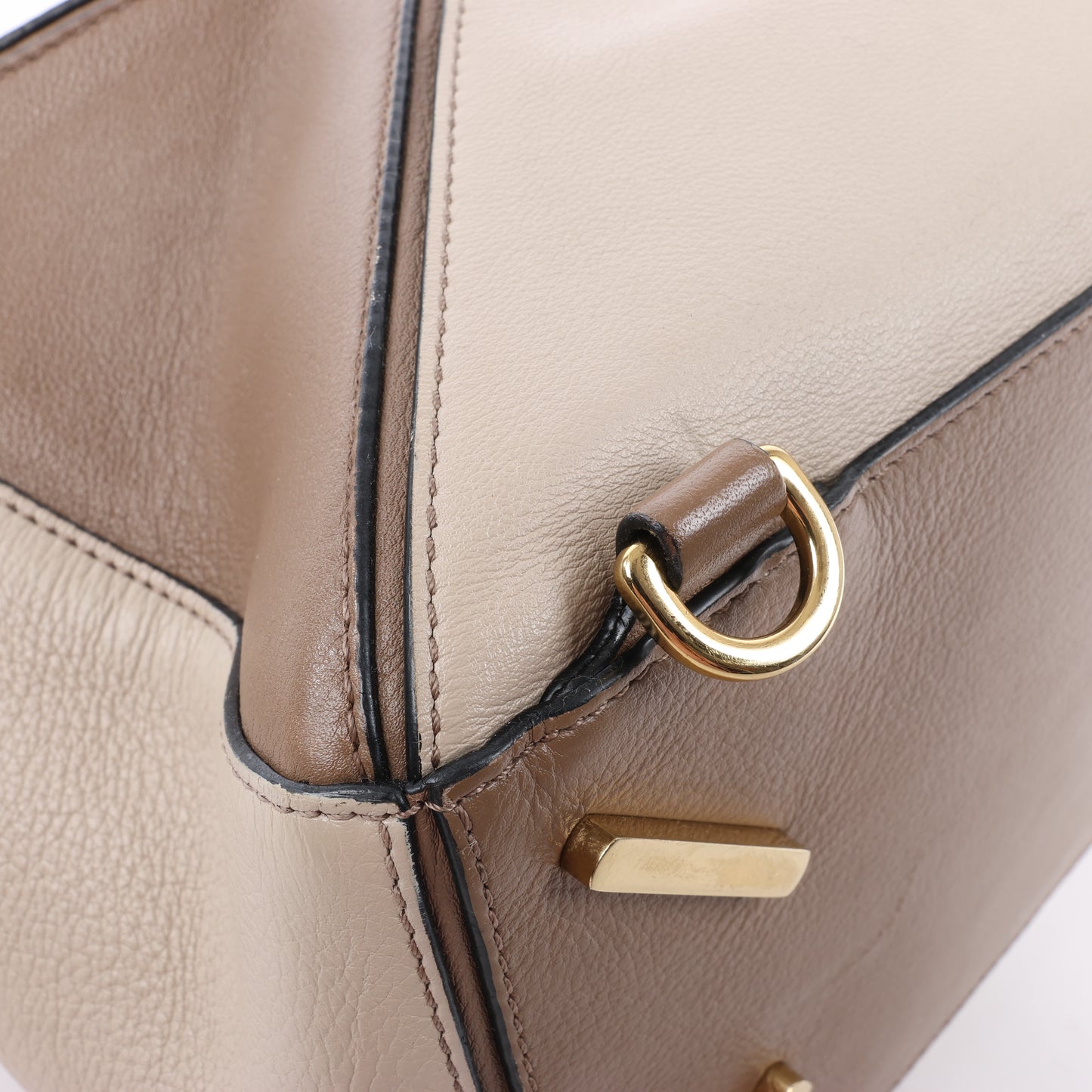 LOEWE Puzzle Medium Leather 2Way Handbag in Brown x Beige