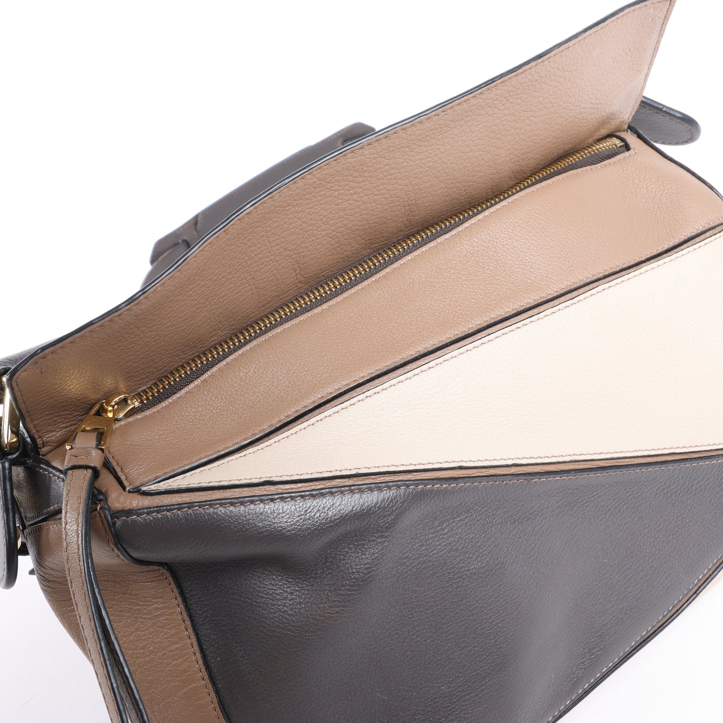 LOEWE Puzzle Medium Leather 2Way Handbag in Brown x Beige