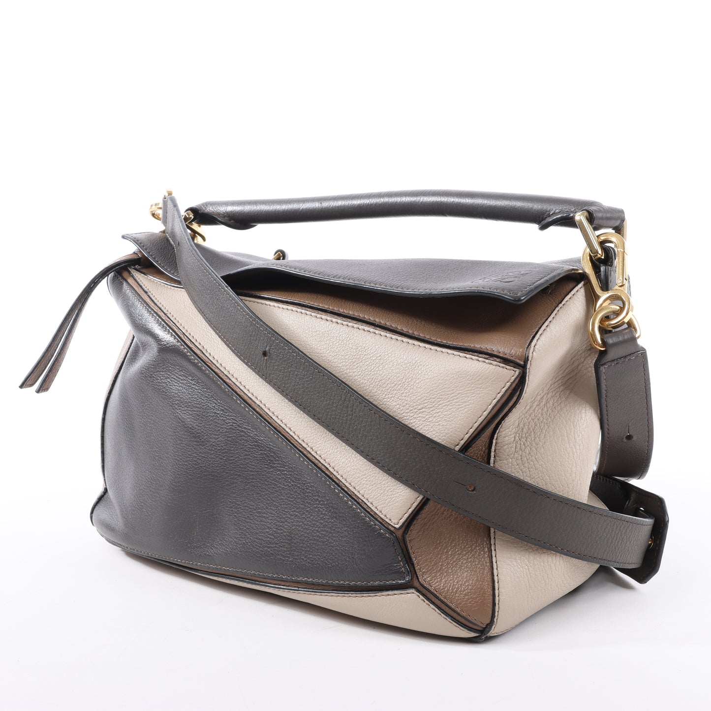 LOEWE Puzzle Medium Leather 2Way Handbag in Brown x Beige