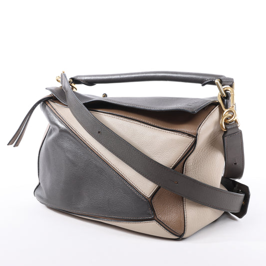 Sac à main LOEWE Puzzle Medium en cuir marron et beige