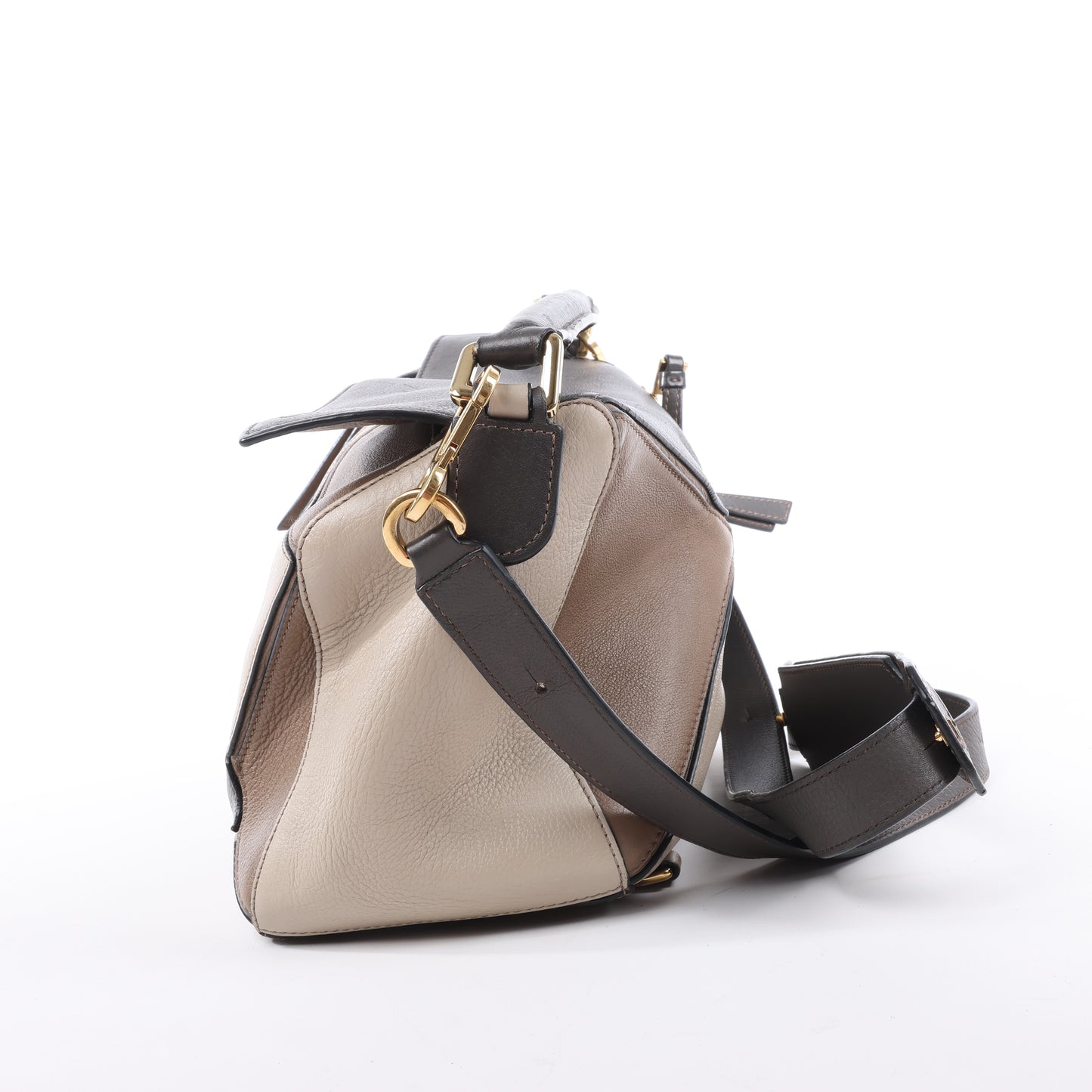 LOEWE Puzzle Medium Leather 2Way Handbag in Brown x Beige