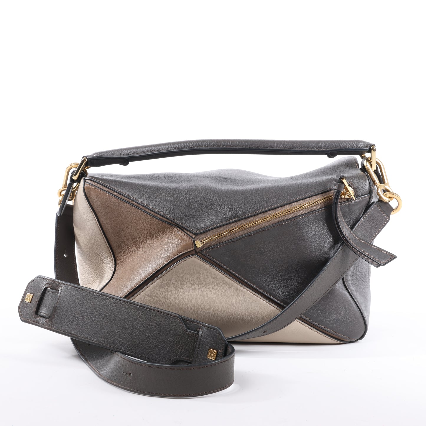 LOEWE Puzzle Medium Leather 2Way Handbag in Brown x Beige