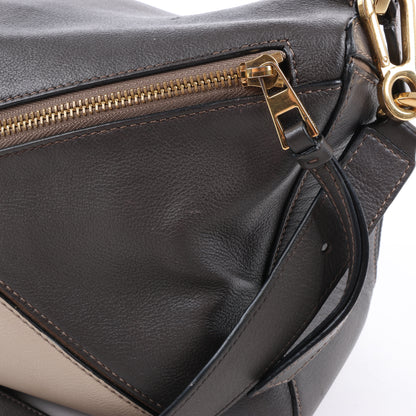 LOEWE Puzzle Medium Leather 2Way Handbag in Brown x Beige
