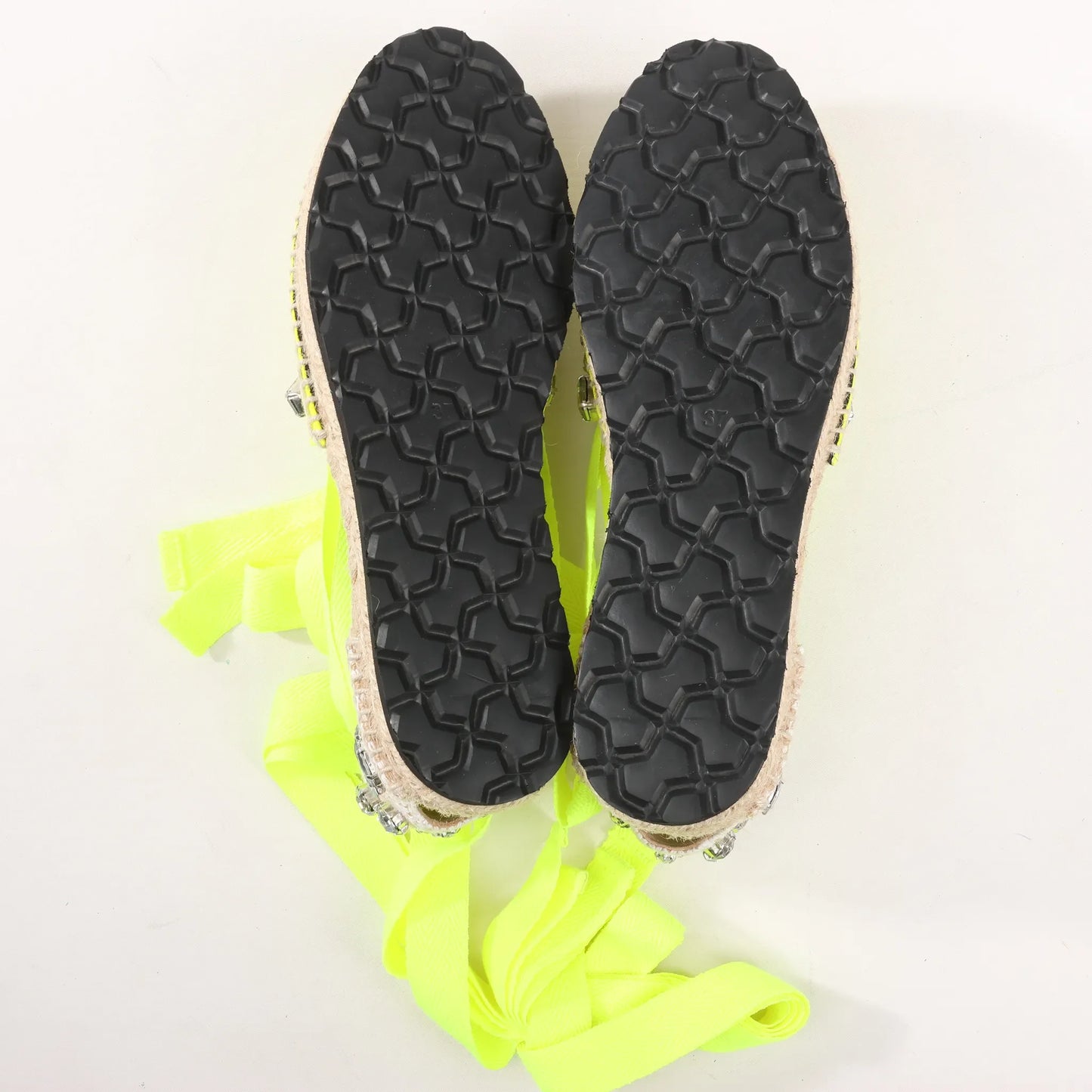 Loewe STARMARK  Bijou Ribbon Strap Fabric Sandals in Yellow 791910, Size 37 EU