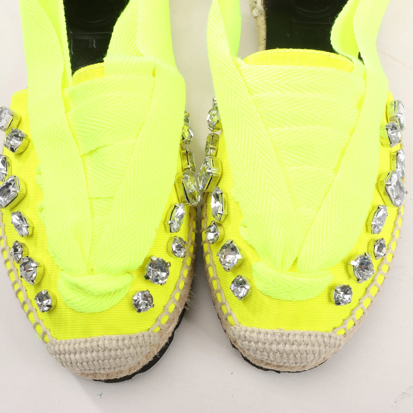 Loewe STARMARK  Bijou Ribbon Strap Fabric Sandals in Yellow 791910, Size 37 EU